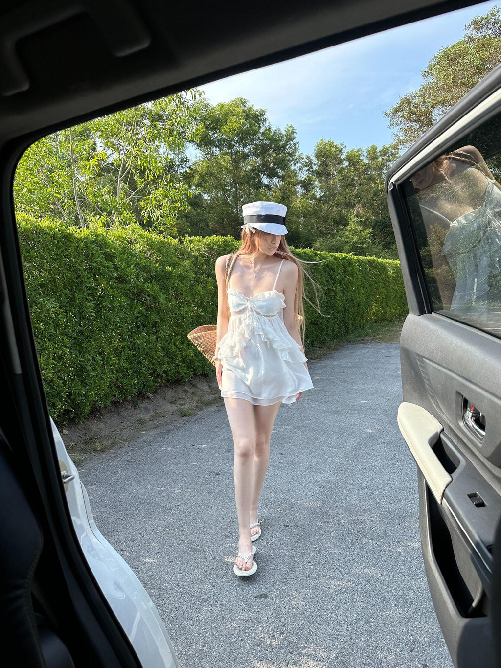 Rase le sol Ruffle Trim Mesh A Line Cinched Waist Women's Tulle Slip Mini Dresses