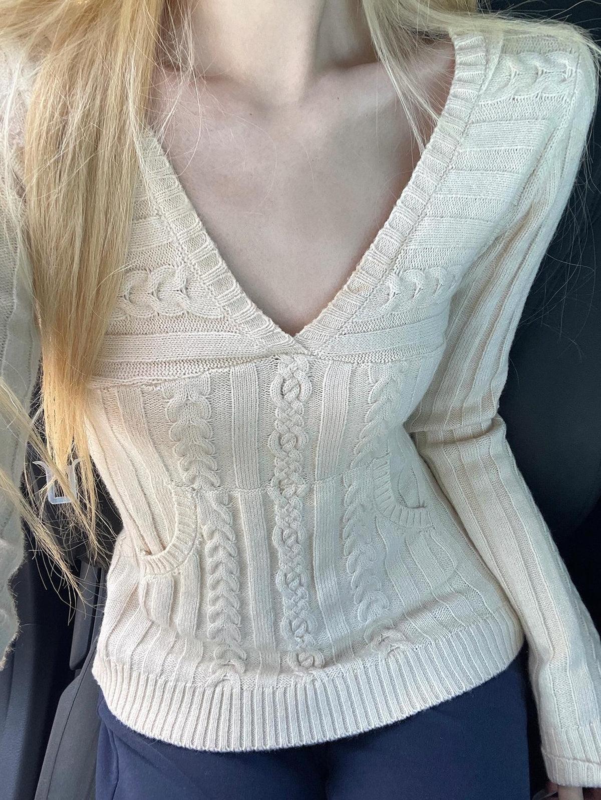 Rase le sol Sailor Collar Cable Knit Wool Blend Women's Sweaters