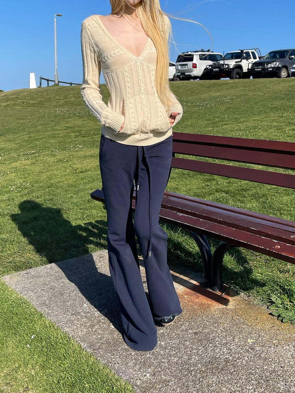 Rase le sol Sailor Collar Cable Knit Wool Blend Women's Sweaters