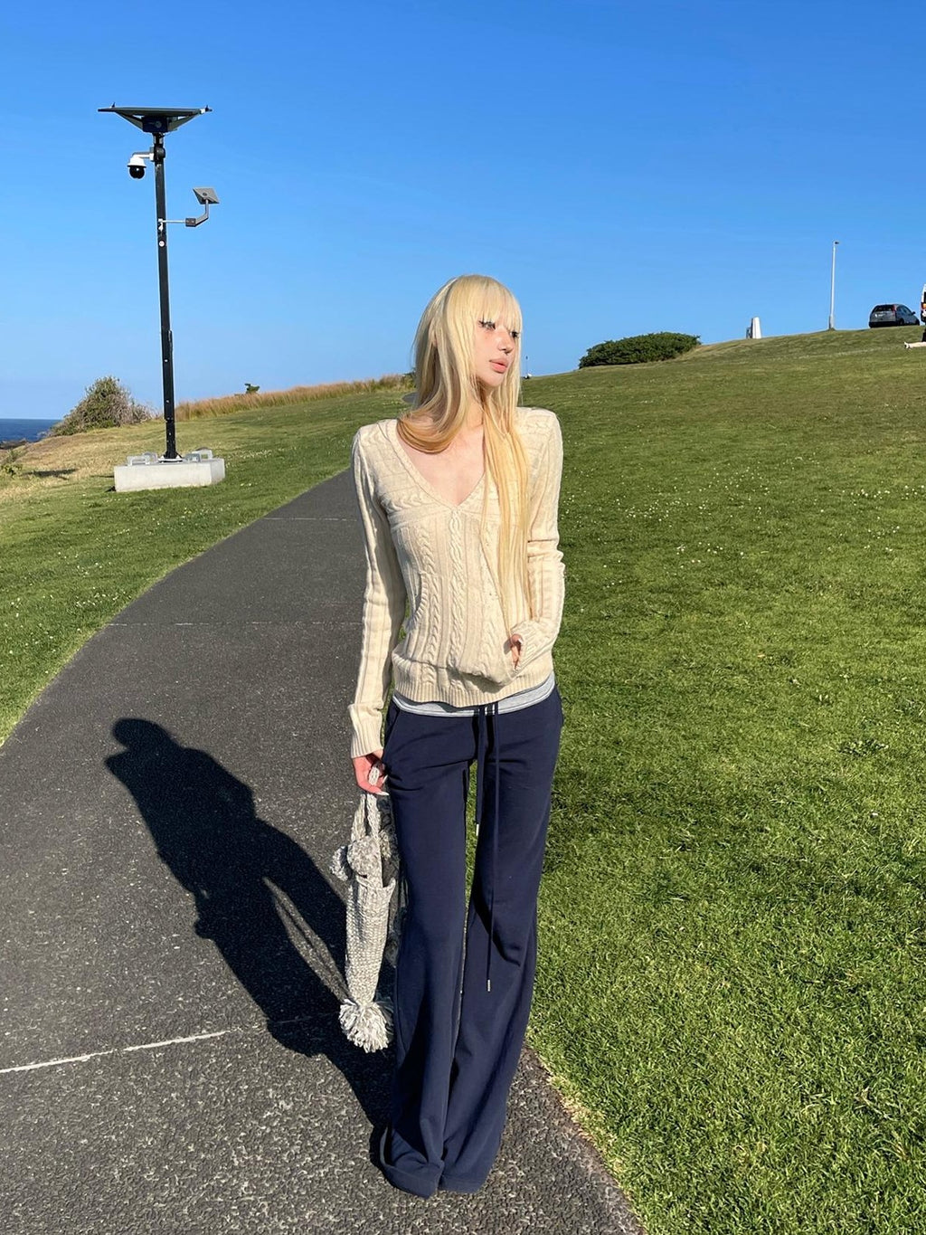 Rase le sol Sailor Collar Cable Knit Wool Blend Women's Sweaters