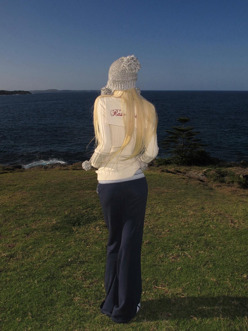 Rase le sol Sailor Collar Cable Knit Wool Blend Women's Sweaters