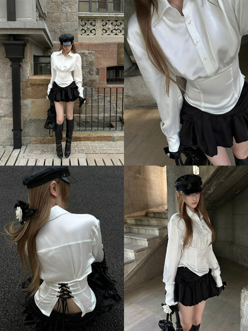 Rase le sol Satin Lace Up Waist Women's Polyester Long Sleeve Blouses