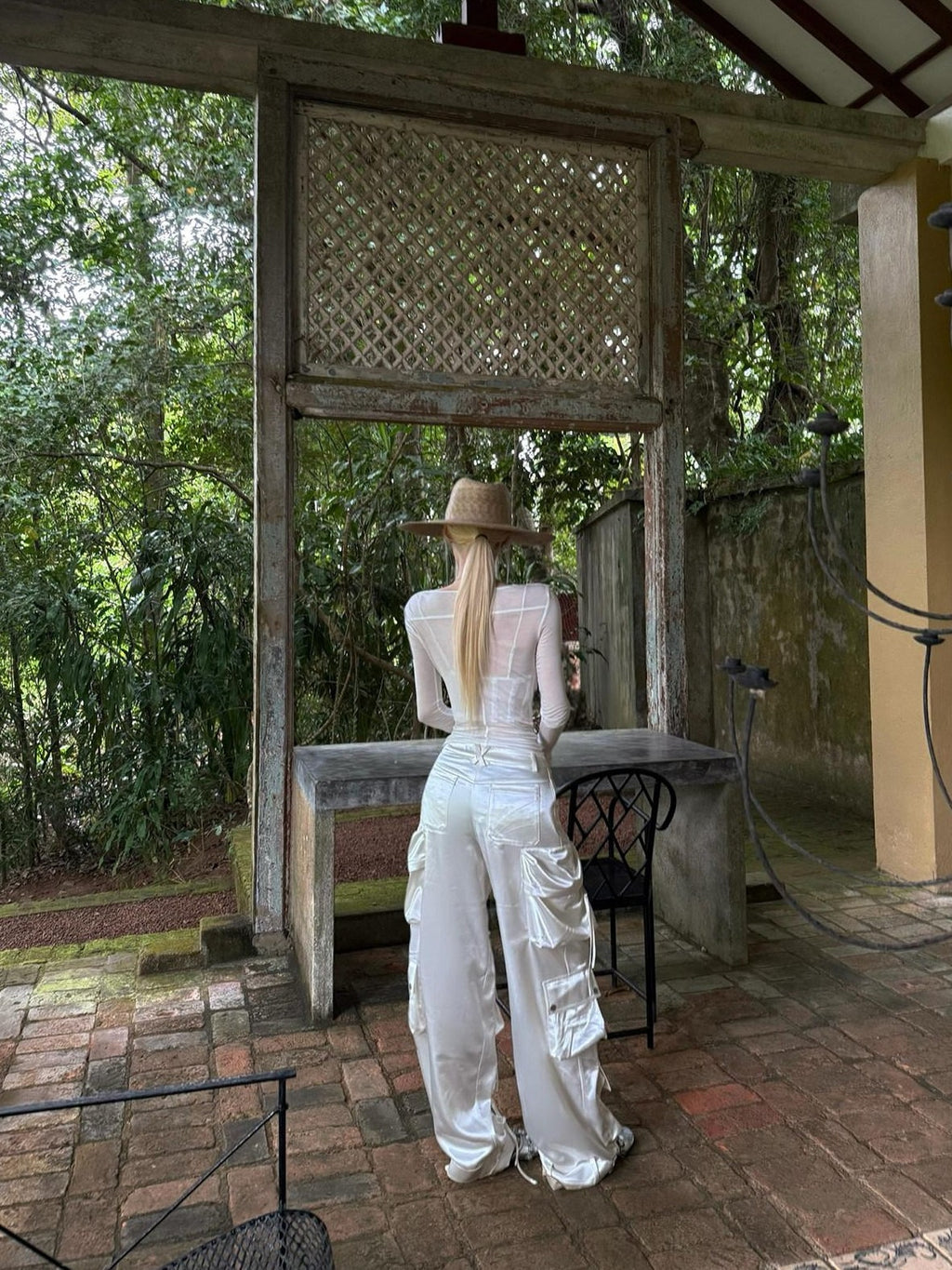 Rase le sol Satin Multi Pocket Cargo Low Waist Loose Straight Women's Wide-leg Pants