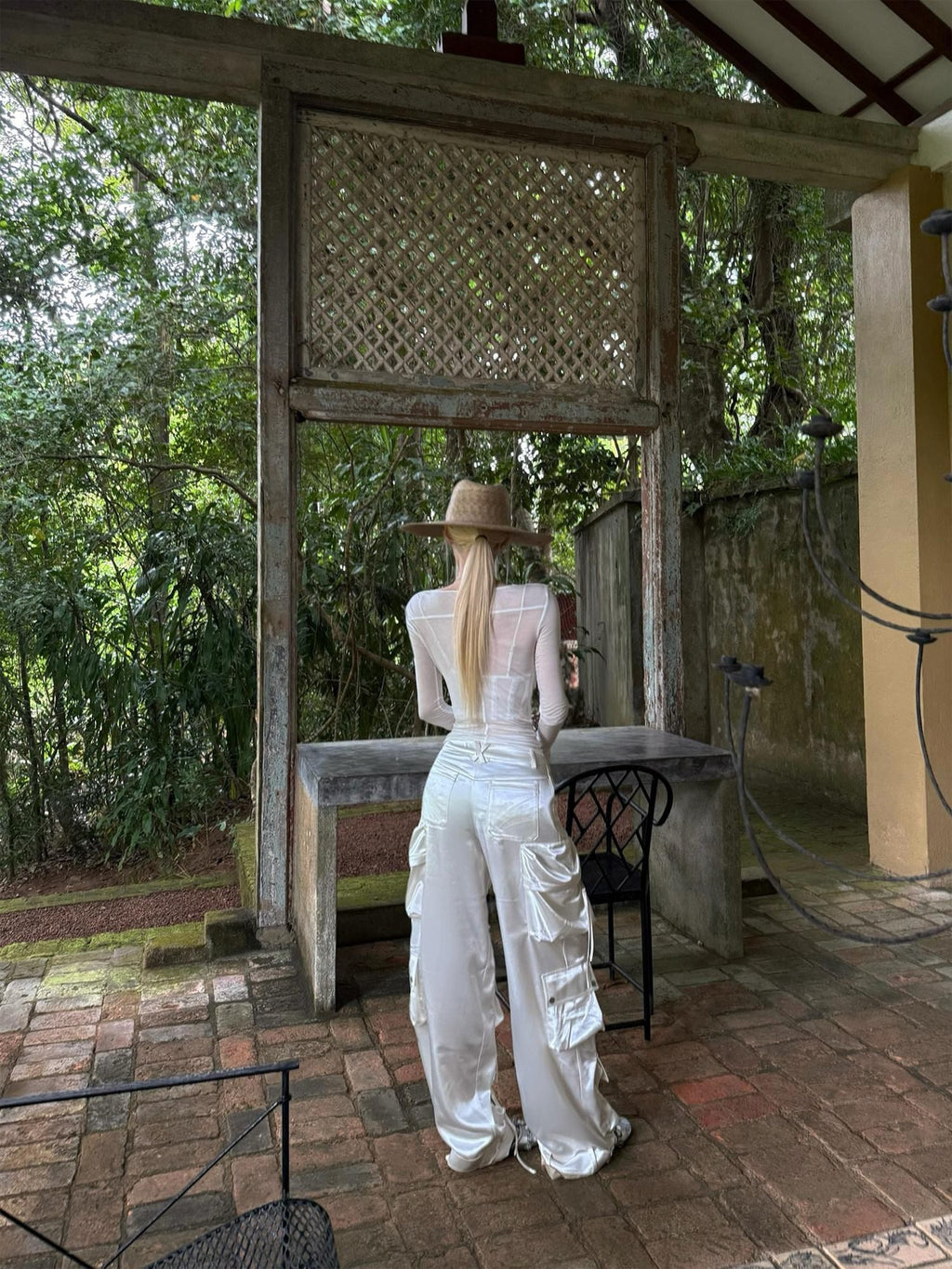 Rase le sol Satin Multi Pocket Cargo Low Waist Loose Straight Women's Wide-leg Pants
