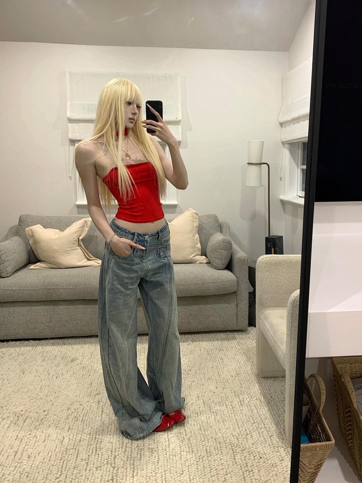Rase le sol Sexy Crimson Red Rolled Edge Distressed Women's Polyester Tube Tops