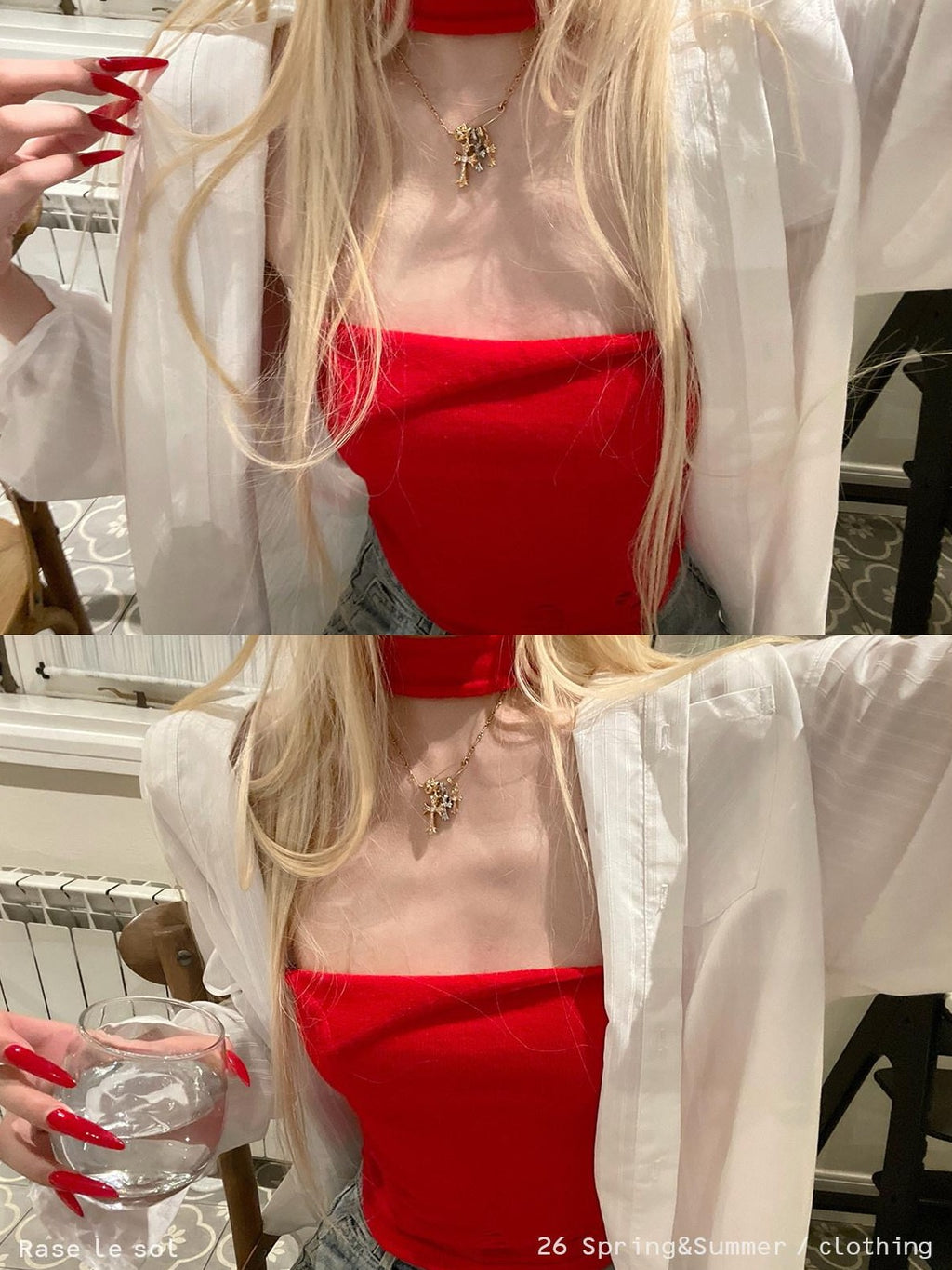 Rase le sol Sexy Crimson Red Rolled Edge Distressed Women's Polyester Tube Tops