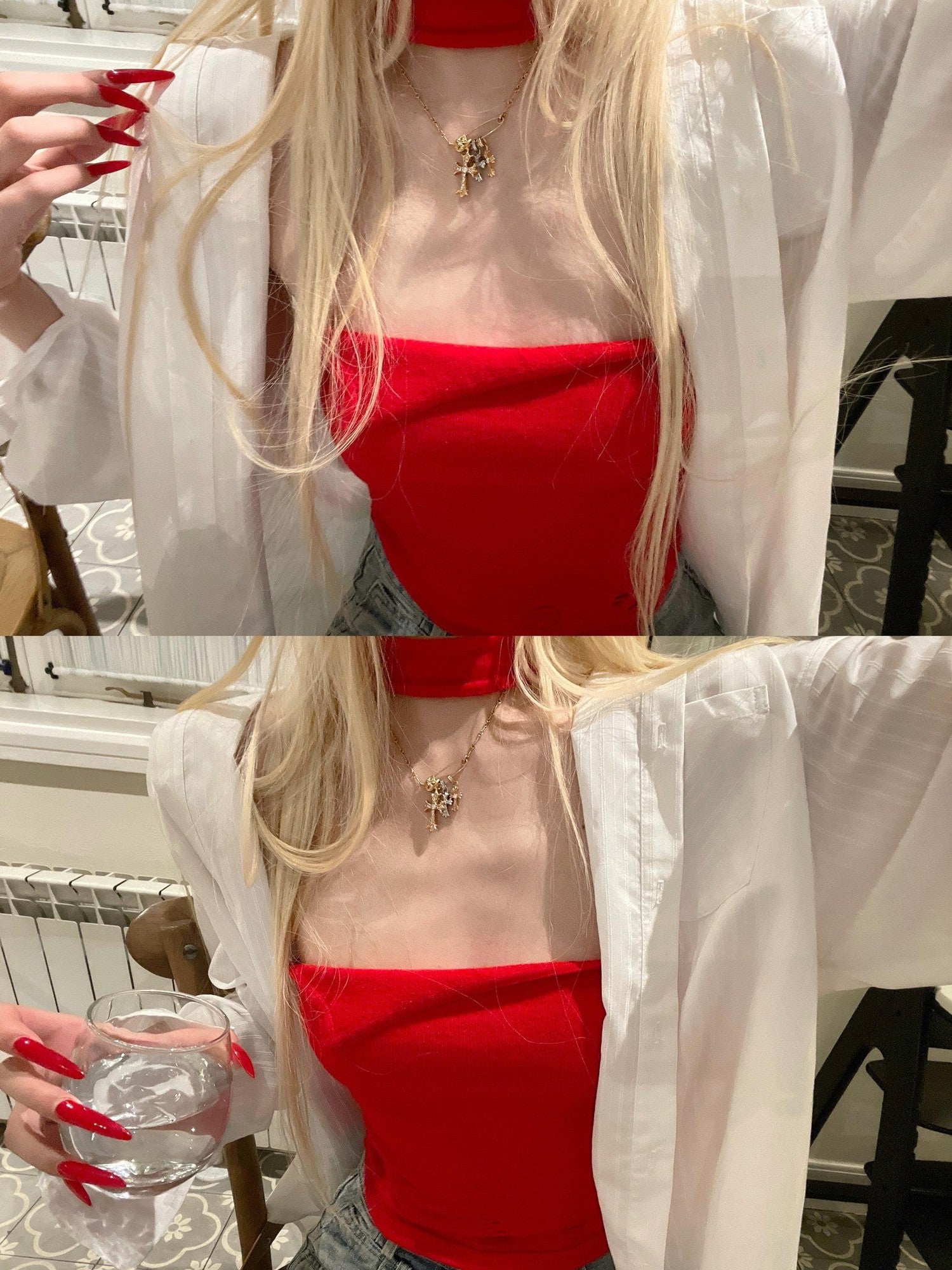 Rase le sol Sexy Crimson Red Rolled Edge Distressed Women's Polyester Tube Tops