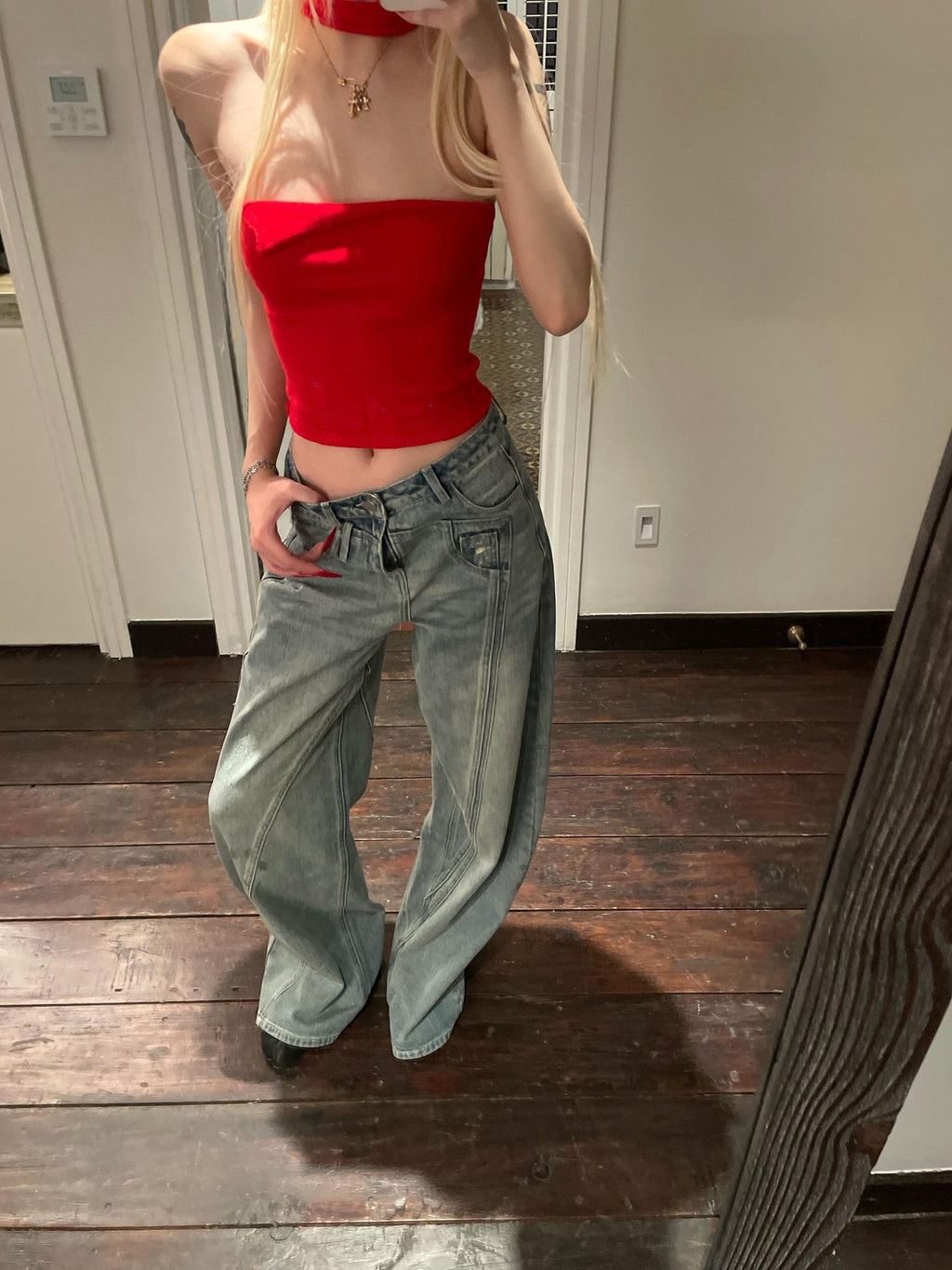 Rase le sol Sexy Crimson Red Rolled Edge Distressed Women's Polyester Tube Tops