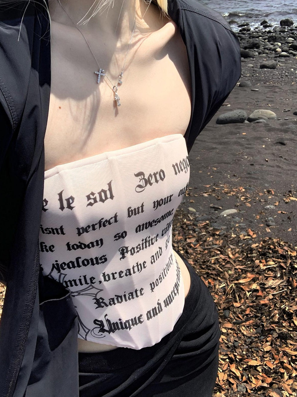 Rase le sol Sexy Cross Alphabet Printed Fishbone Ribbed Women's Tube Tops