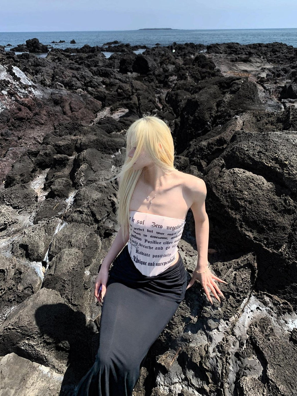 Rase le sol Sexy Cross Alphabet Printed Fishbone Ribbed Women's Tube Tops