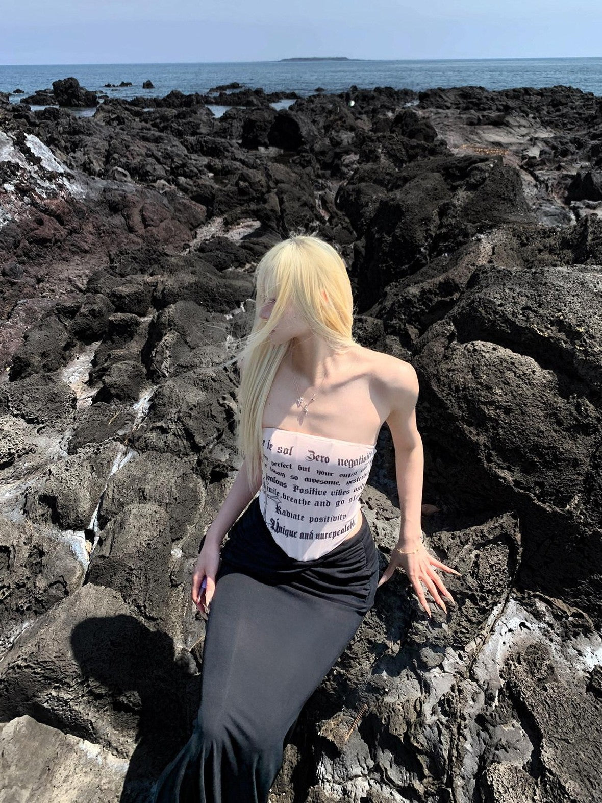 Rase le sol Sexy Cross Alphabet Printed Fishbone Ribbed Women's Tube Tops