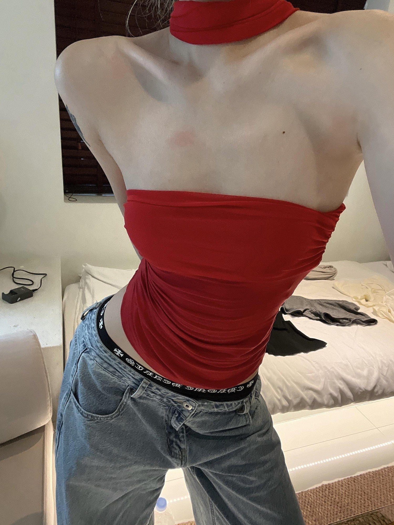 Rase le sol Sexy Strappy Cross Back Halter Bandeau Cropped Women's Tube Tops
