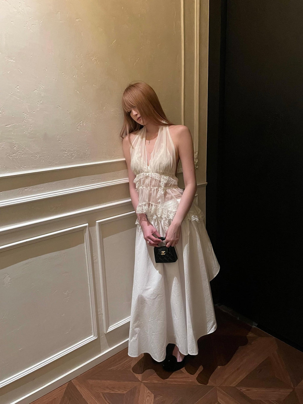Rase le sol Sheer Lace Backless Halter Neck Women's Chiffon Halter Tops