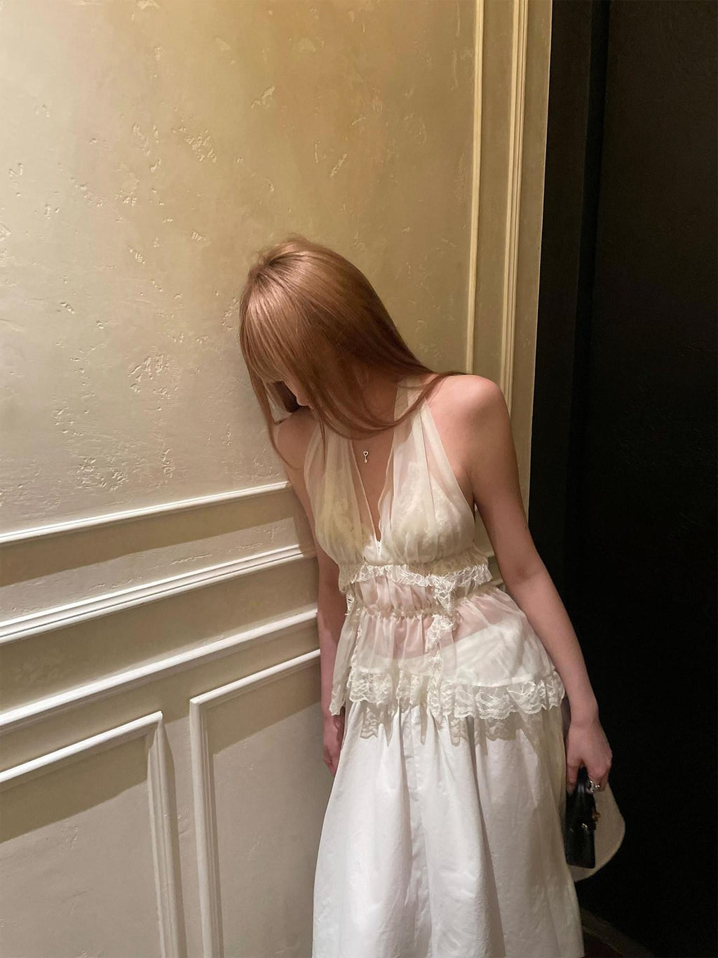 Rase le sol Sheer Lace Backless Halter Neck Women's Chiffon Halter Tops
