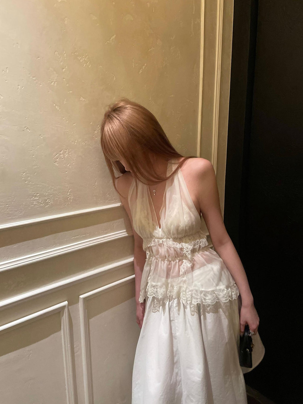 Rase le sol Sheer Lace Backless Halter Neck Women's Chiffon Halter Tops