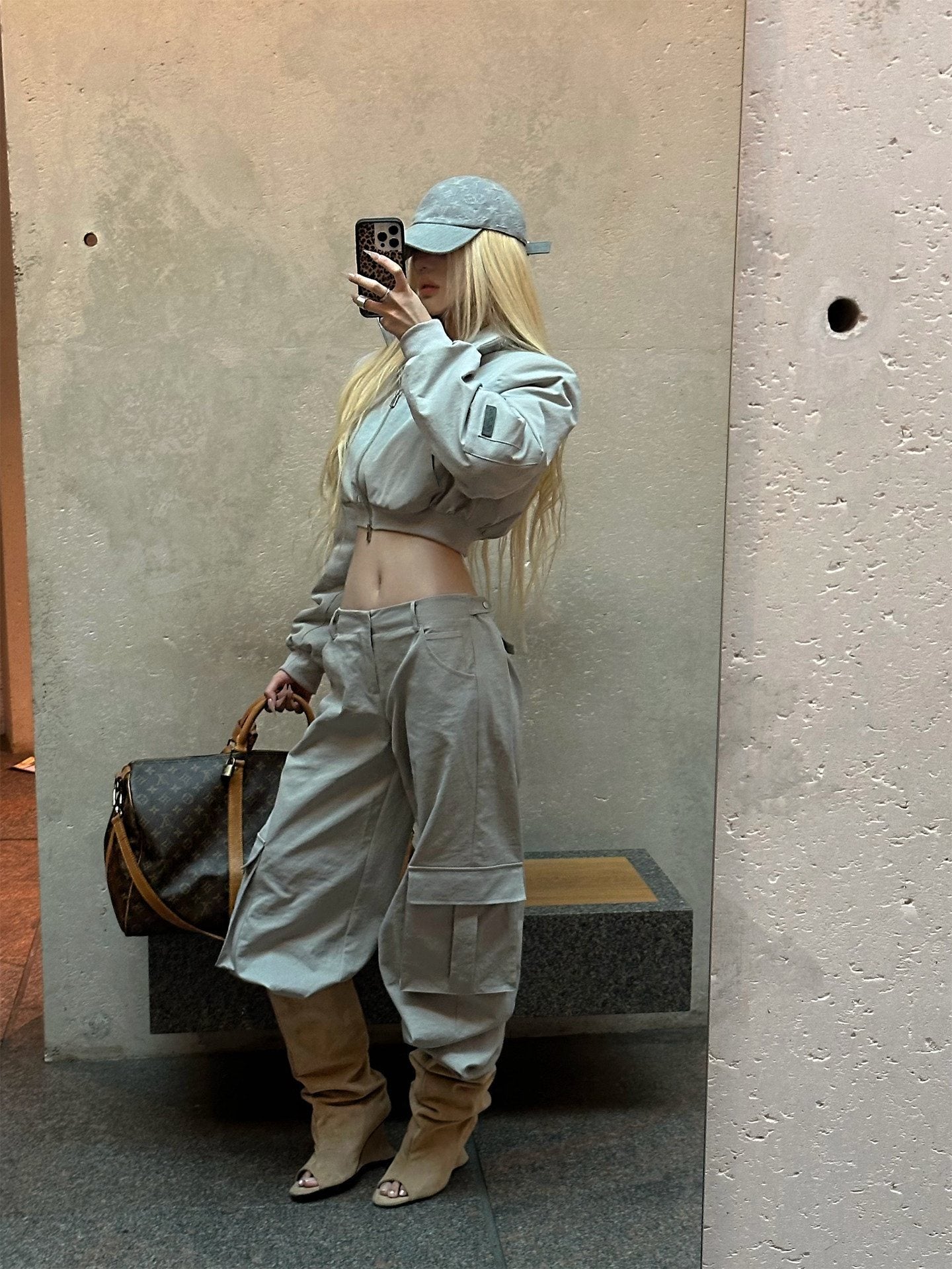 Rase_le_sol_Short_Padded_Jacket_Cargo_Wide_Leg_Women's_Cotton_Casual_Top_&_Pants_Sets_1047081503070_MISSTT
