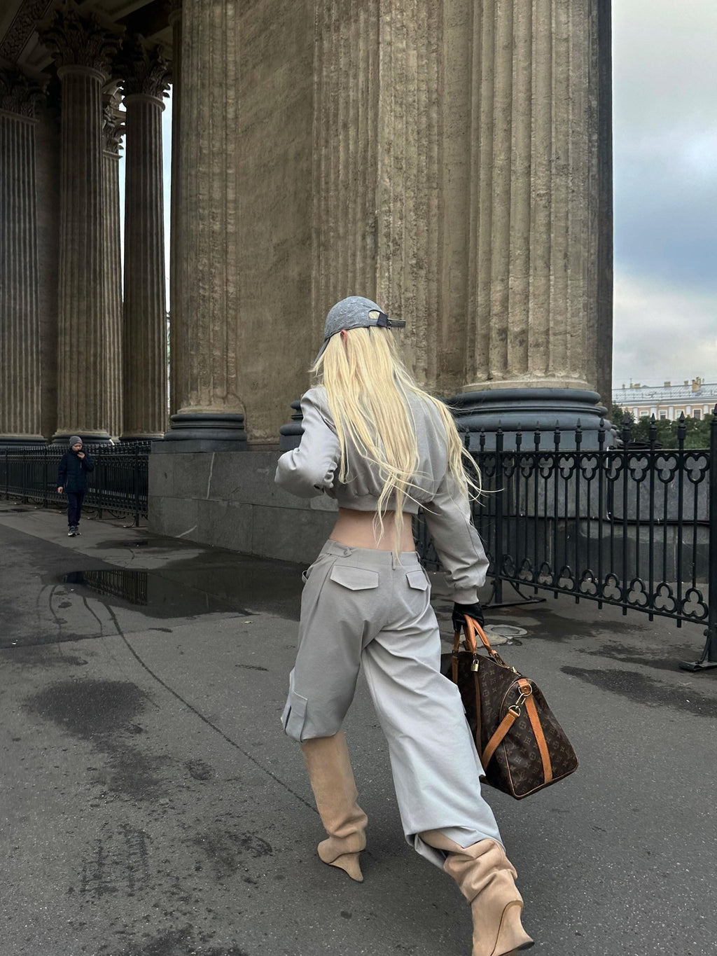 Rase le sol Short Padded Jacket Cargo Wide Leg Women's Cotton Casual Top & Pants Sets