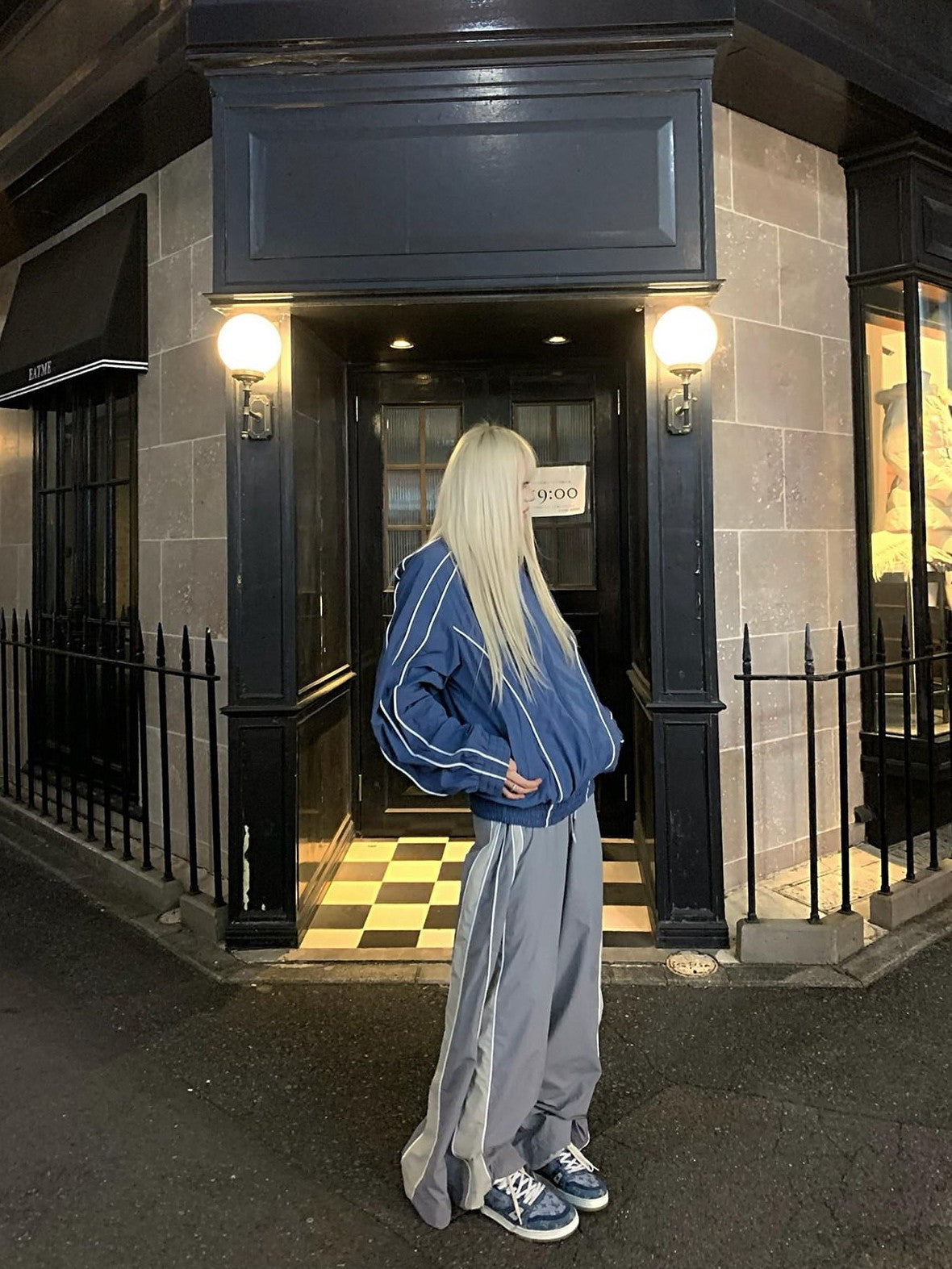 Rase le sol Side Colorblock High Waist Loose Straight Floor Length Women's Wide-leg Pants