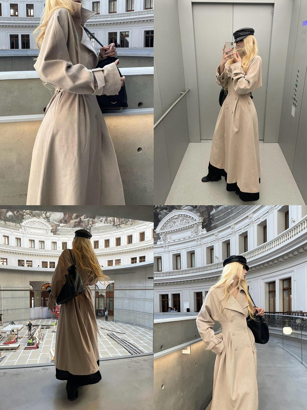 Rase le sol Slim Fit High Waist Double Breasted Long Sleeve Women's Wool Coats