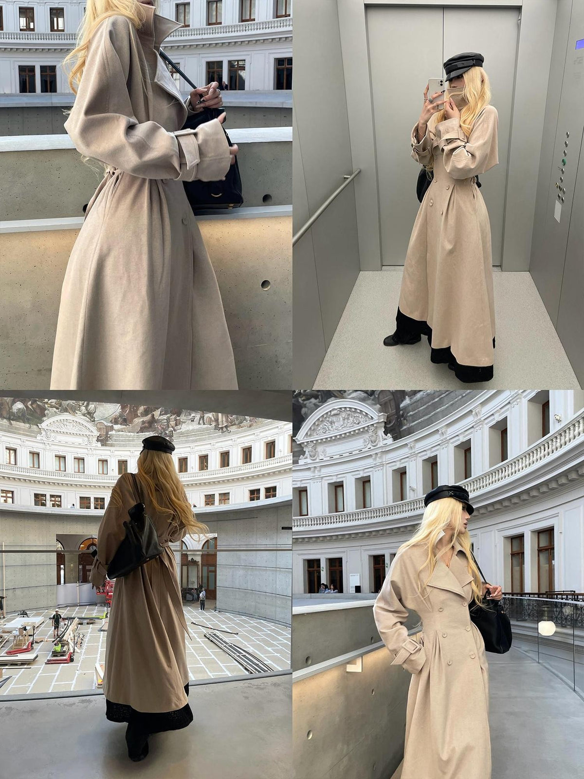 Rase le sol Slim Fit High Waist Double Breasted Long Sleeve Women's Wool Coats