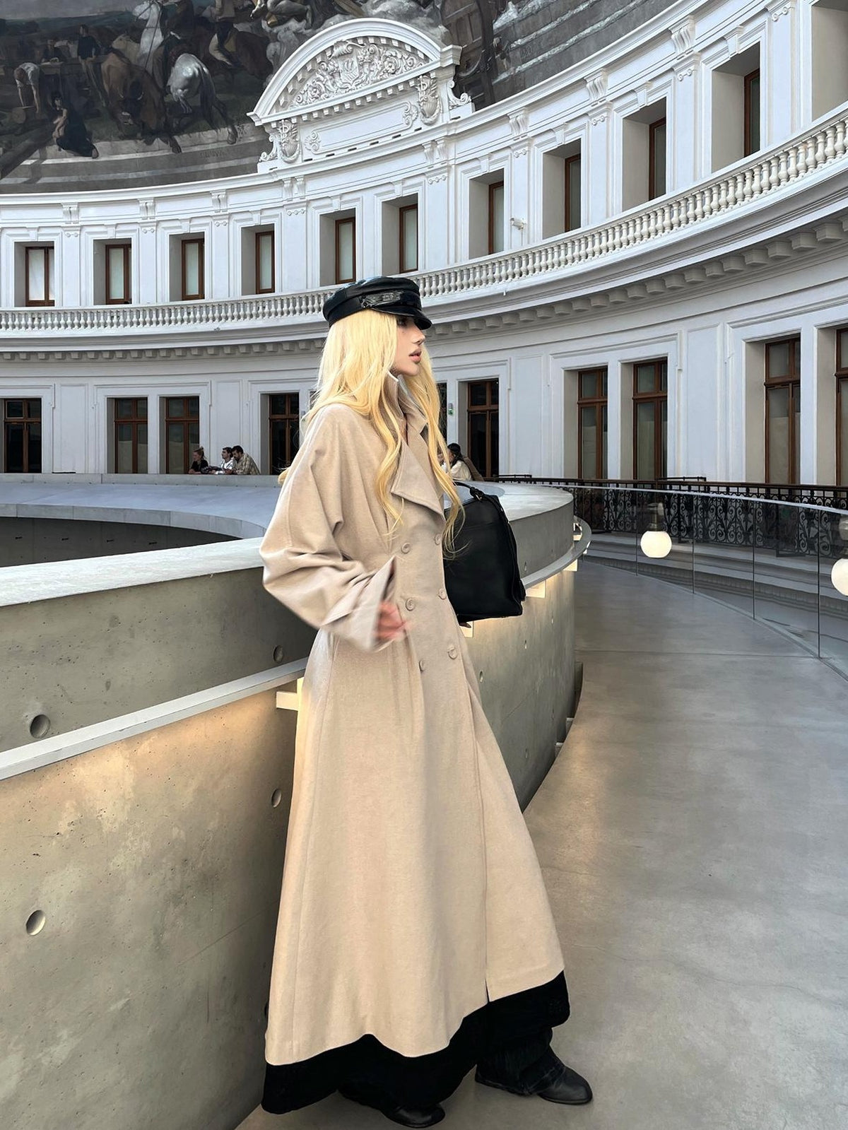 Rase le sol Slim Fit High Waist Double Breasted Long Sleeve Women's Wool Coats