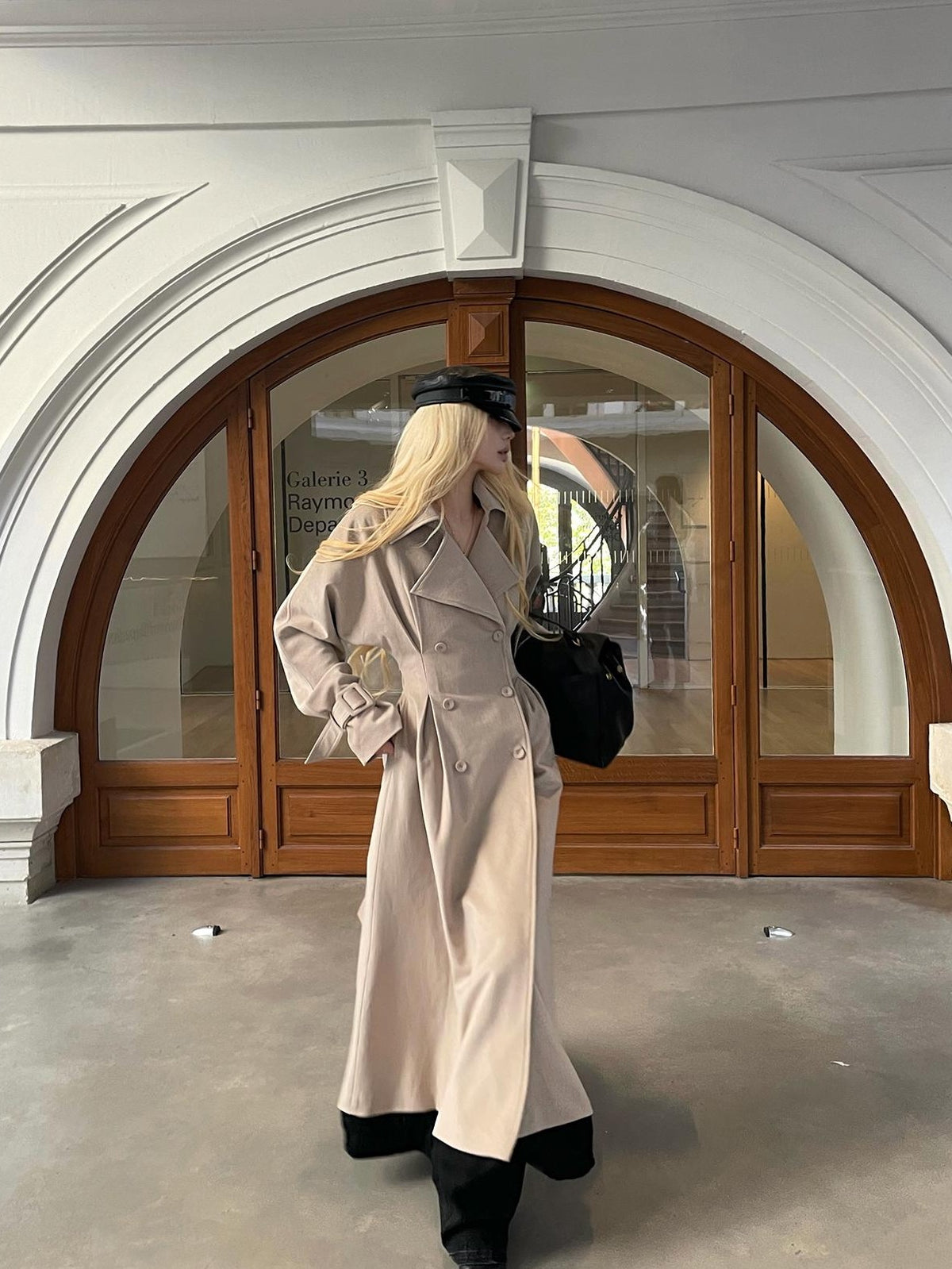 Rase le sol Slim Fit High Waist Double Breasted Long Sleeve Women's Wool Coats