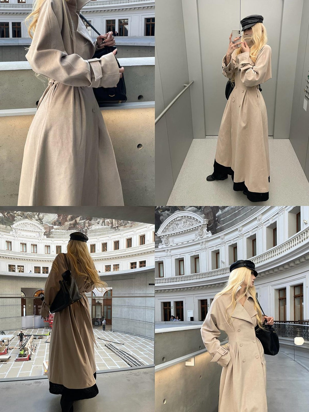 Rase le sol Slim Fit High Waist Double Breasted Long Sleeve Women's Wool Coats