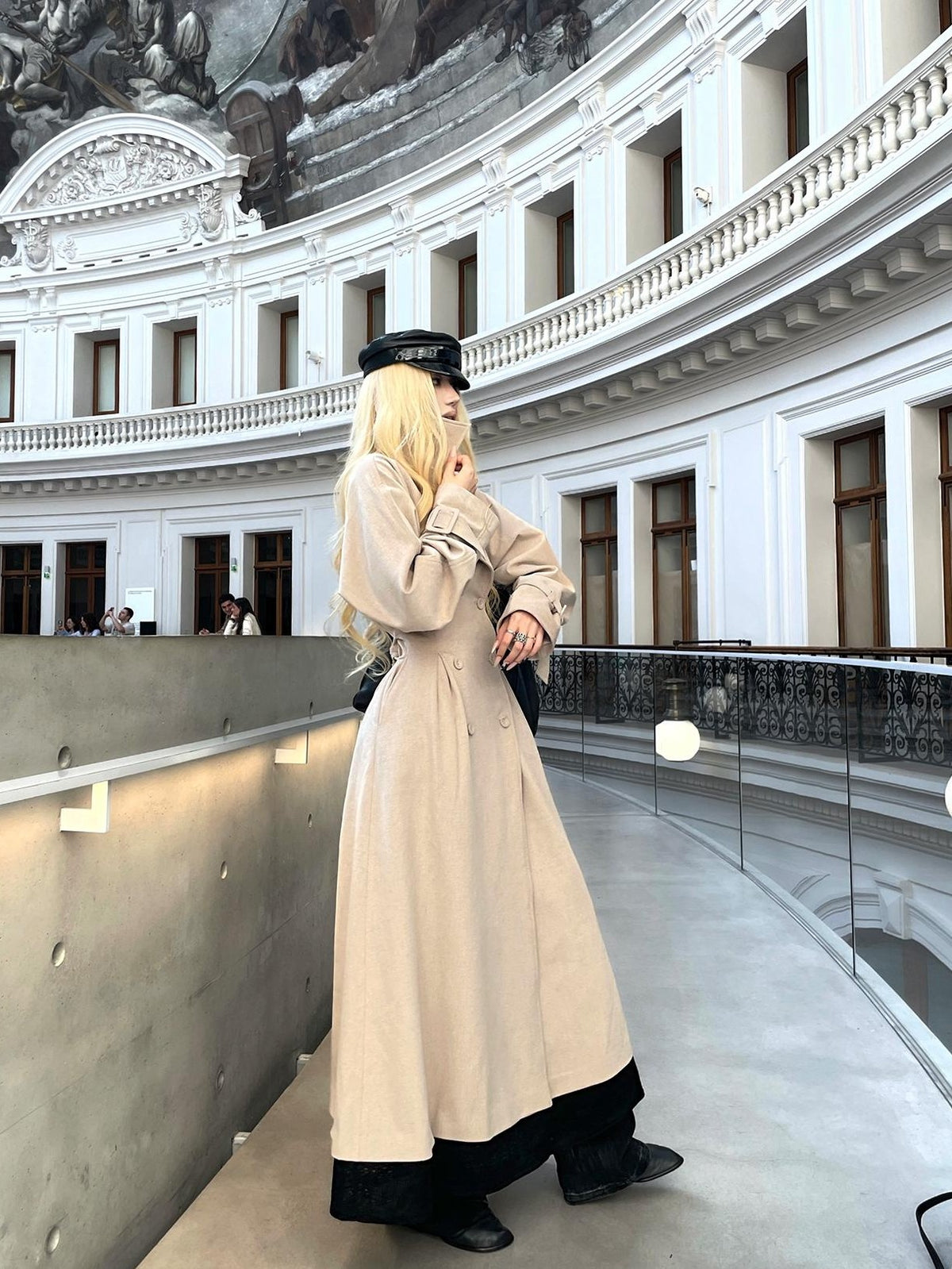 Rase le sol Slim Fit High Waist Double Breasted Long Sleeve Women's Wool Coats