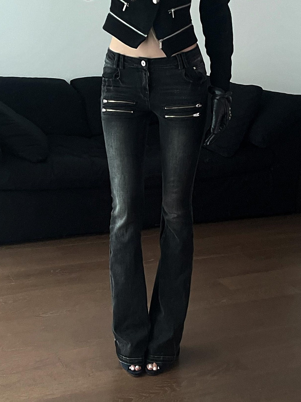 Rase le sol Slim Fit Split Line Low Waist Women's Cotton Bootcut Jeans