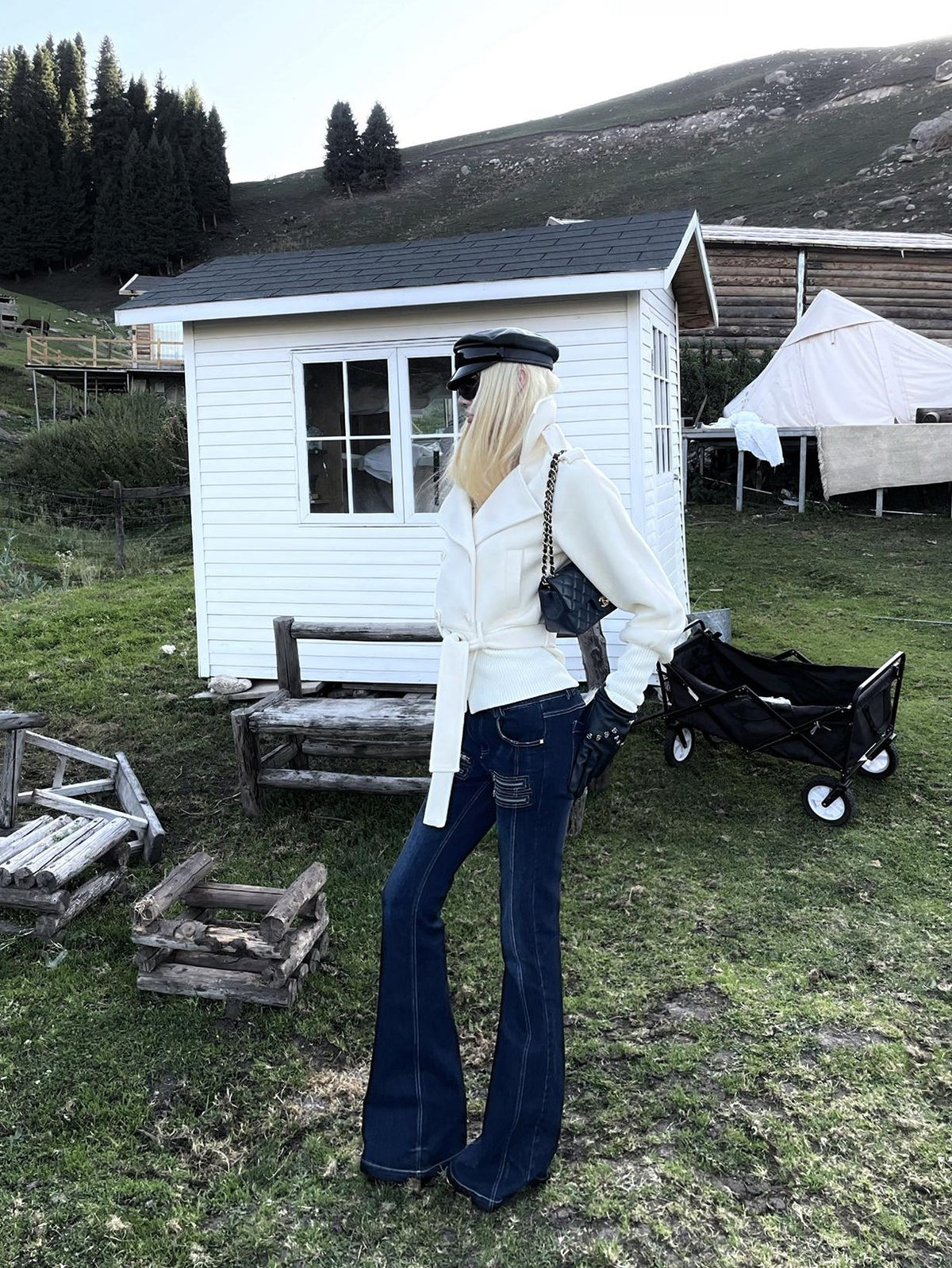 Rase le sol Slim Fit Split Line Low Waist Women's Cotton Bootcut Jeans