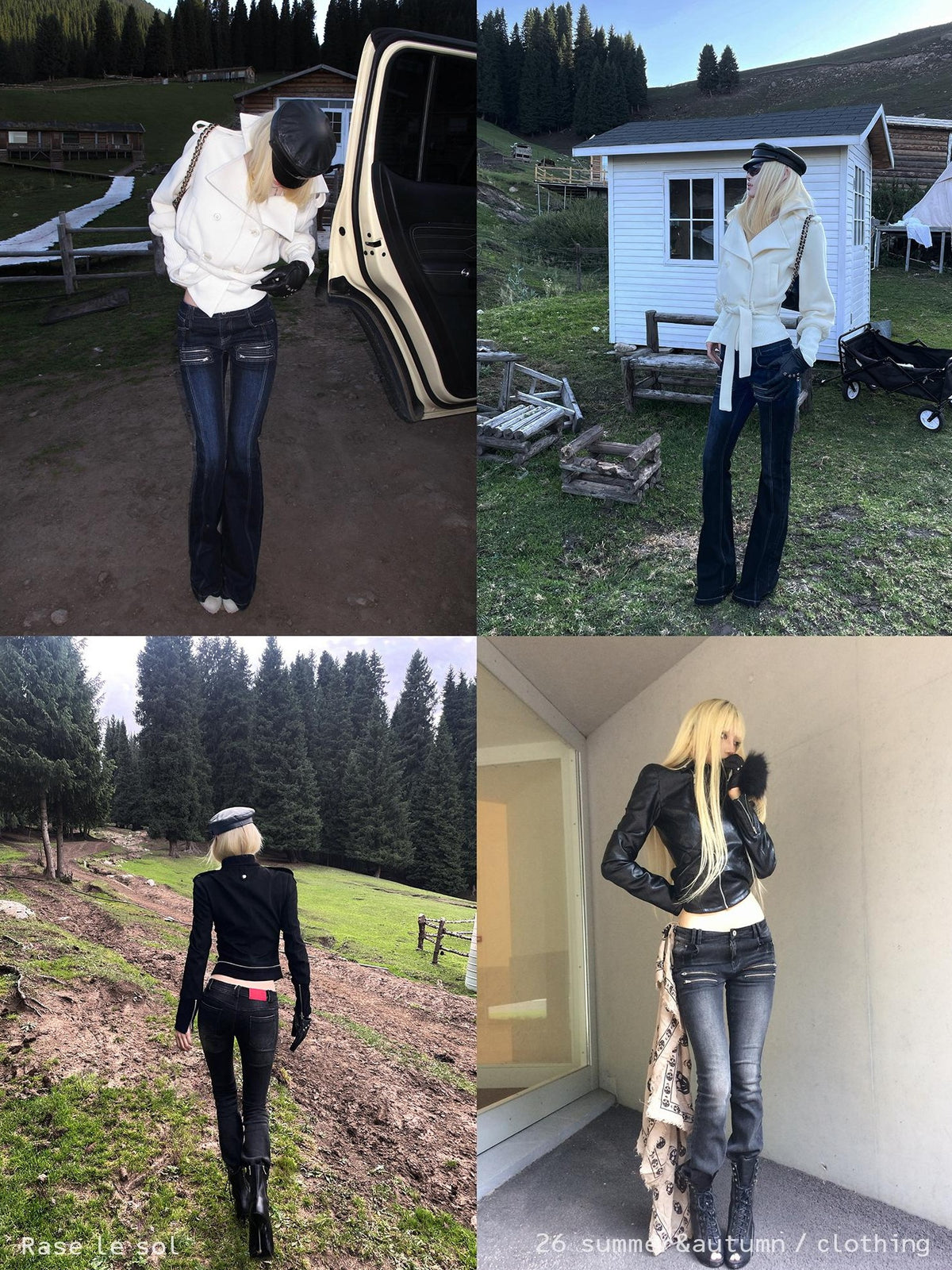 Rase le sol Slim Fit Split Line Low Waist Women's Cotton Bootcut Jeans