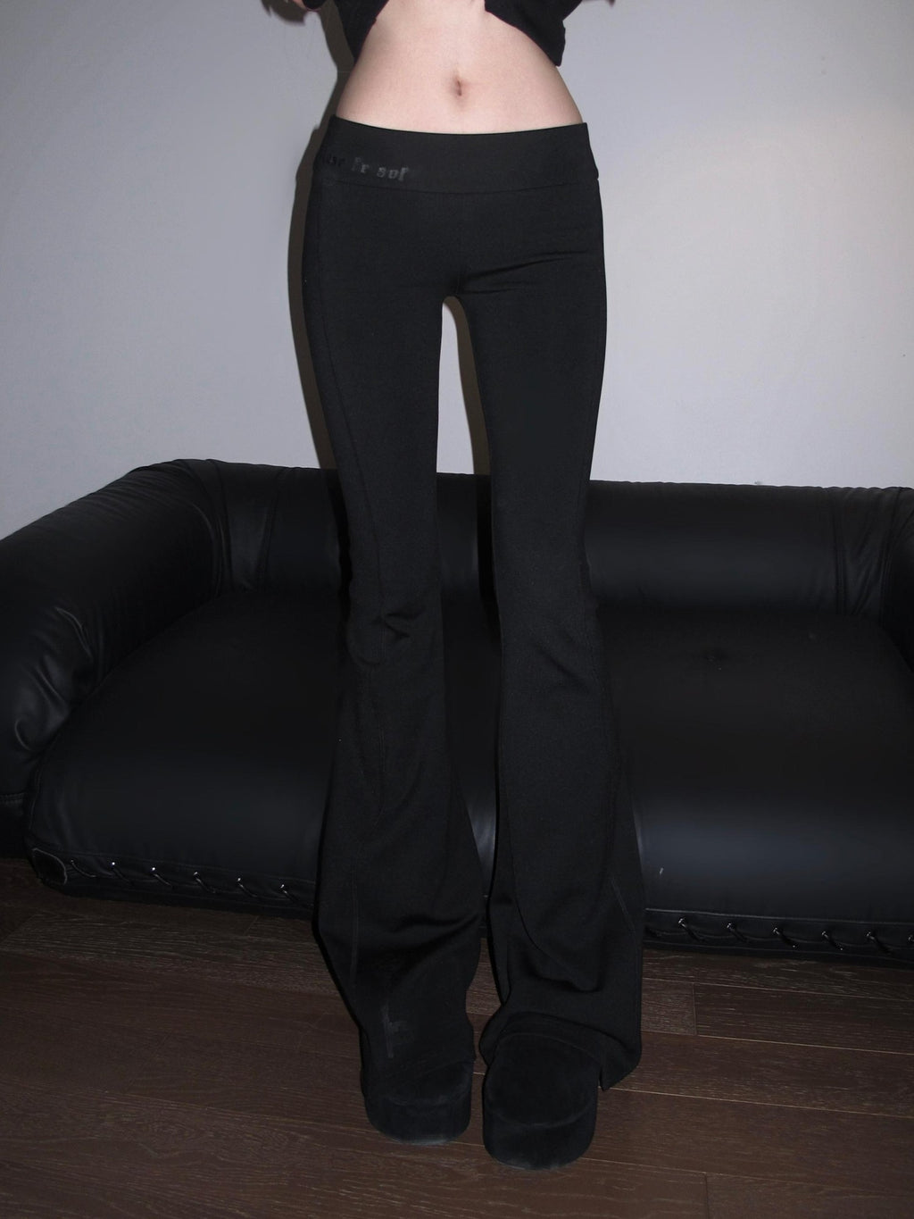 Rase le sol Slimming Fleece Lined Low Rise Stretch Nylon Women's Flare Pants