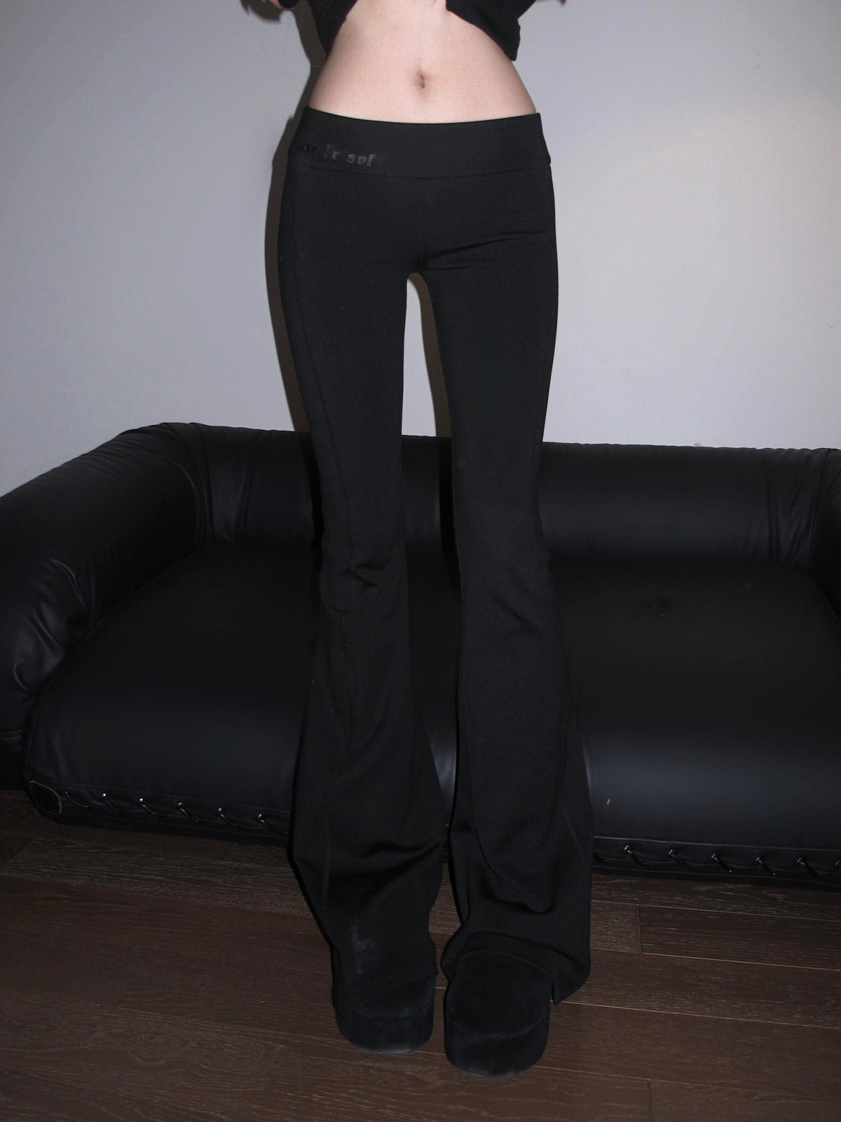 Rase le sol Slimming Fleece Lined Low Rise Stretch Nylon Women's Flare Pants