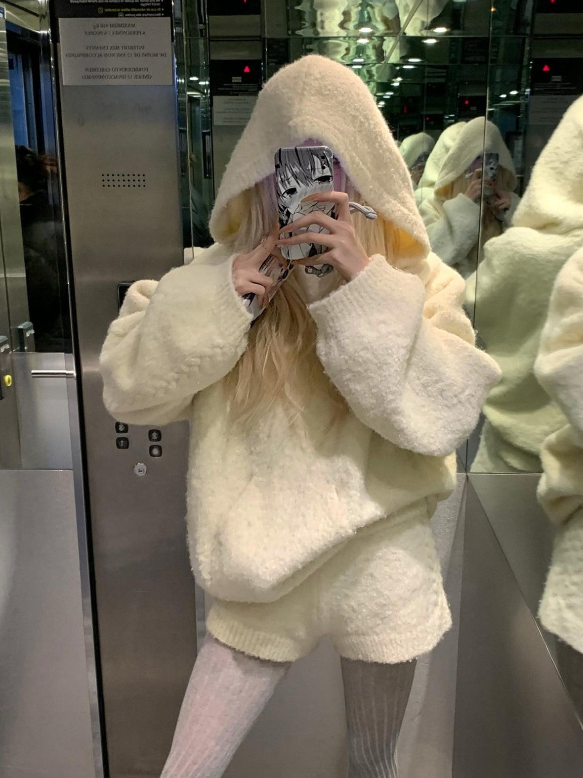 Rase le sol Snow Fairy Relaxed Hooded Sweater Women's Soft Knit Casual Top & Shorts Sets