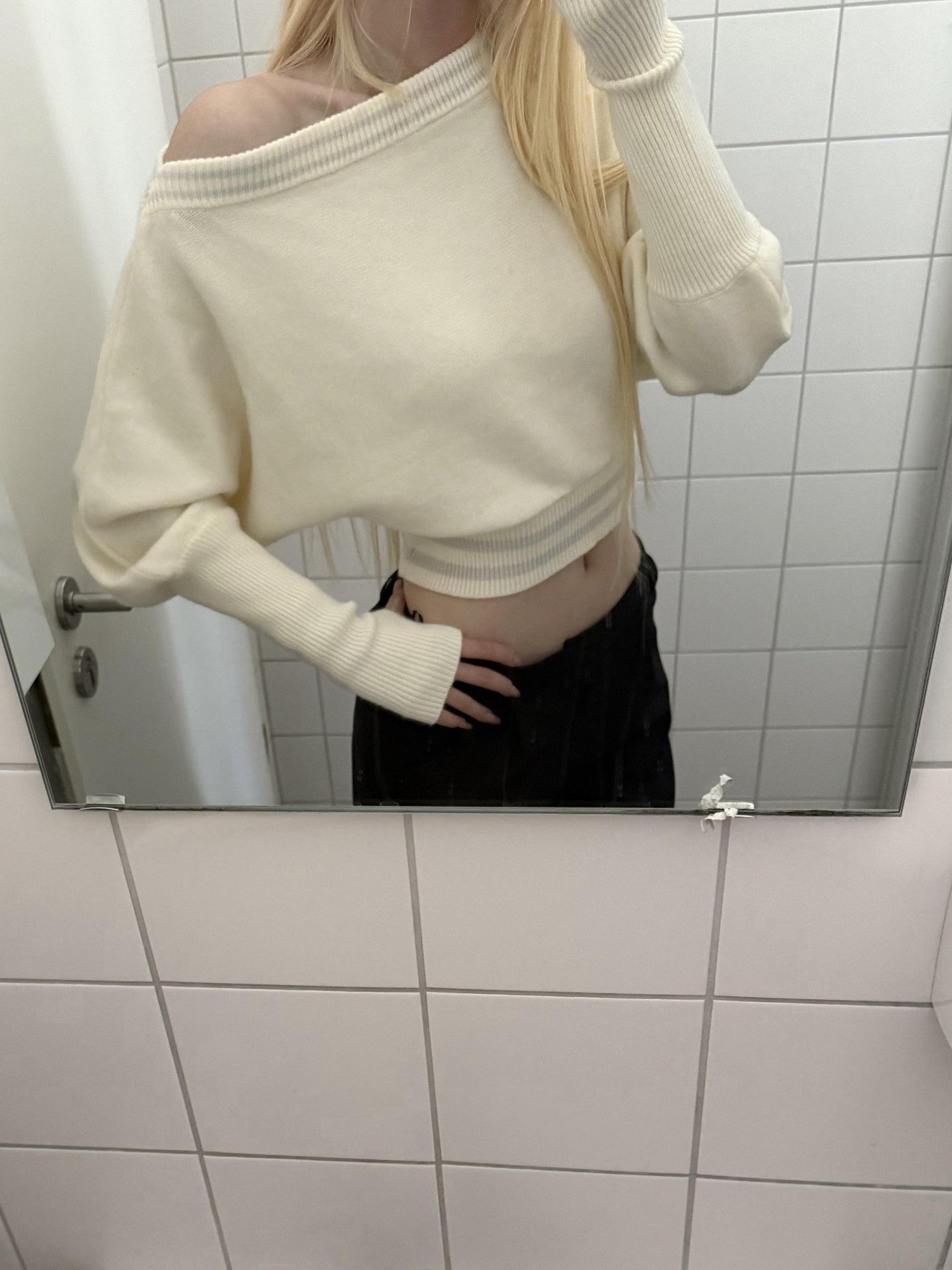 Rase le sol Soft Cloudlike Cropped Relaxed Women's Cloud Knit Pullover Off-shoulder Sweaters