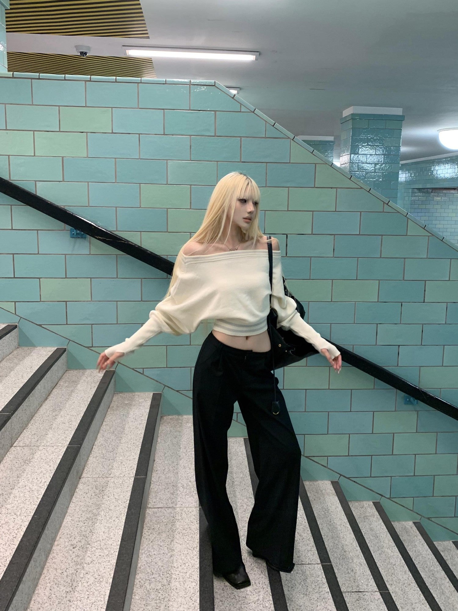 Rase le sol Soft Cloudlike Cropped Relaxed Women's Cloud Knit Pullover Off-shoulder Sweaters