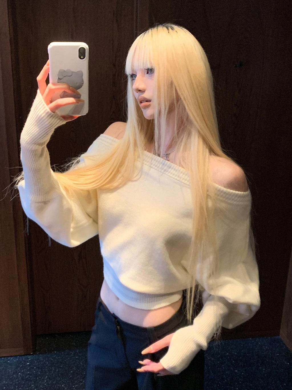 Rase le sol Soft Cloudlike Cropped Relaxed Women's Cloud Knit Pullover Off-shoulder Sweaters