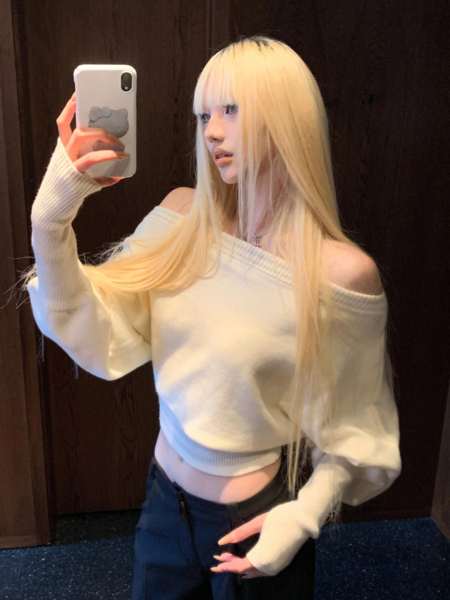 Rase le sol Soft Cloudlike Cropped Relaxed Women's Cloud Knit Pullover Off-shoulder Sweaters