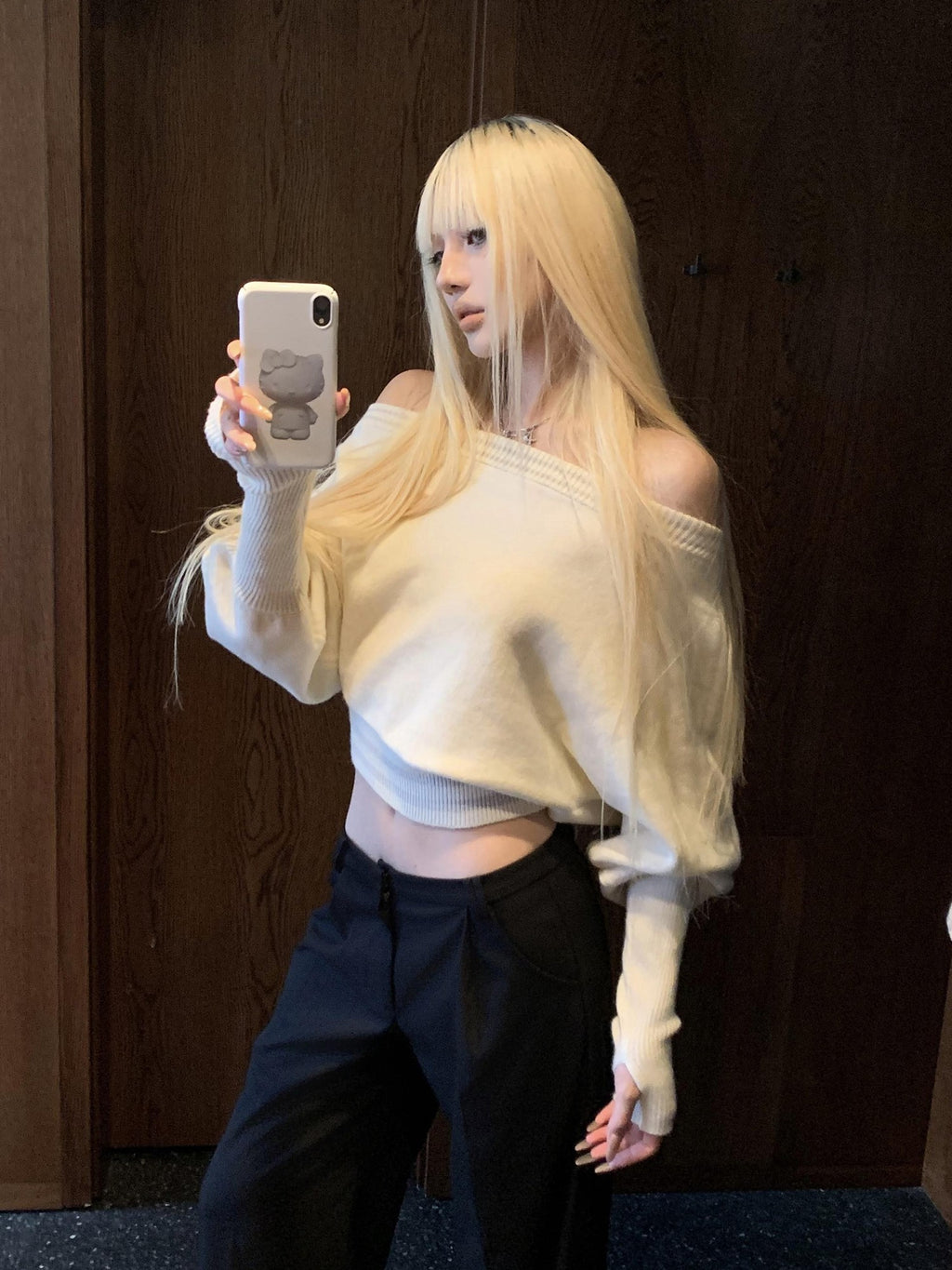Rase le sol Soft Cloudlike Cropped Relaxed Women's Cloud Knit Pullover Off-shoulder Sweaters