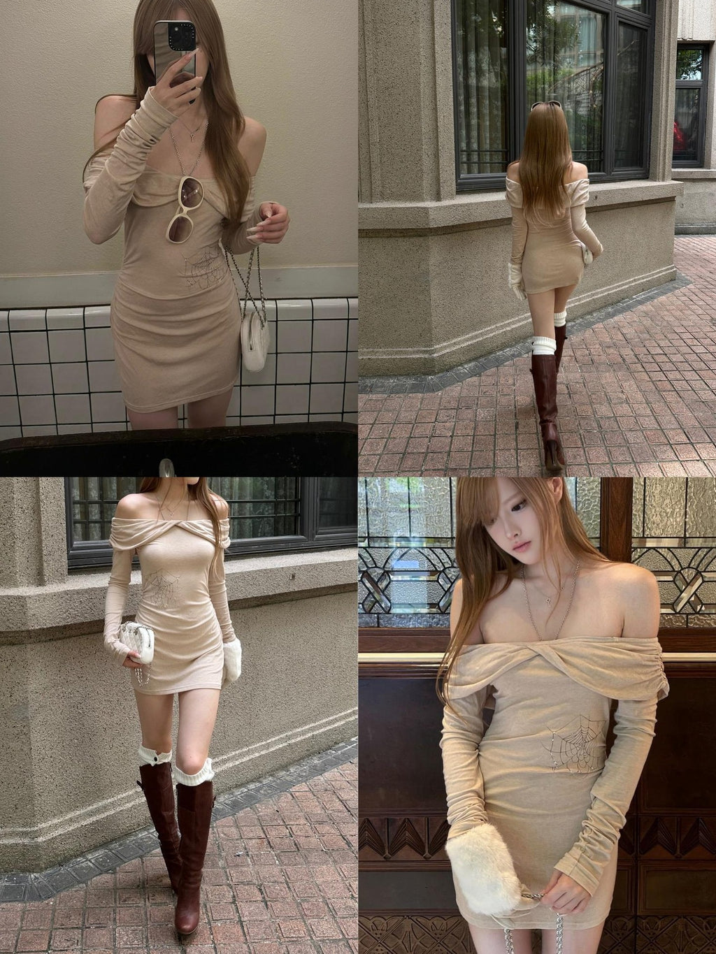 Rase le sol Spider Web Print Knotted Off Shoulder Women's Knit Bodycon Mini Dresses