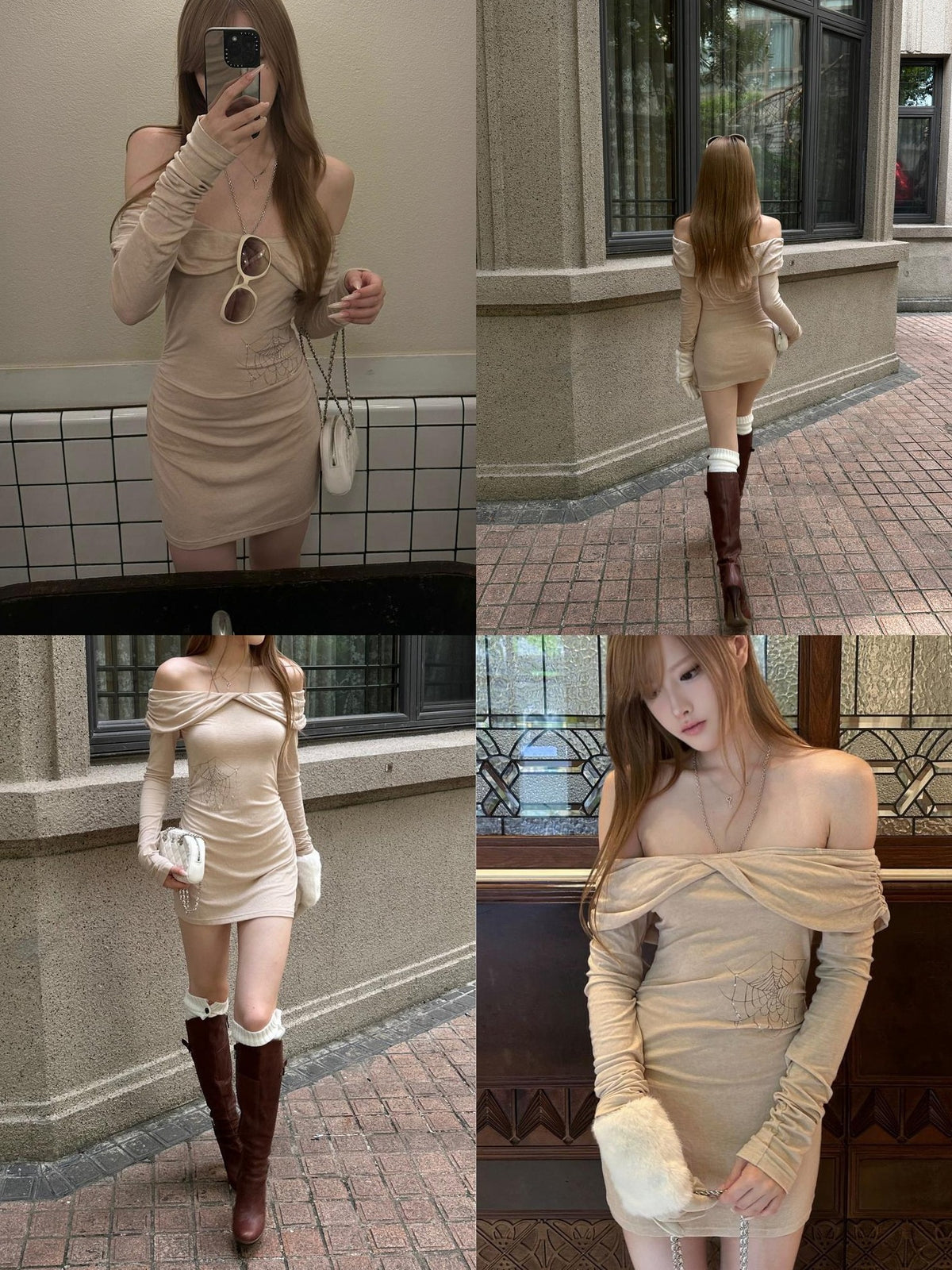 Rase le sol Spider Web Print Knotted Off Shoulder Women's Knit Bodycon Mini Dresses