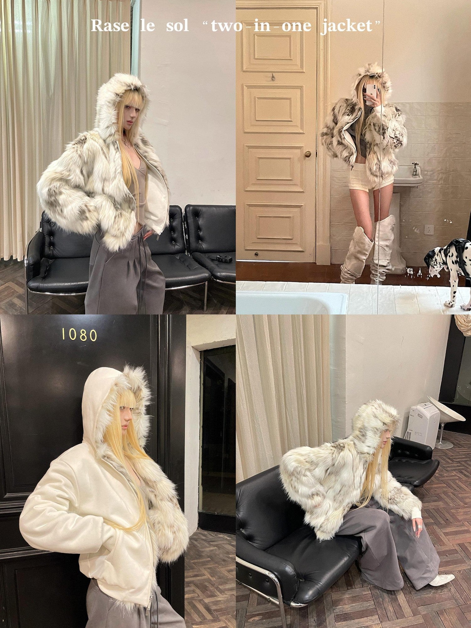 Rase le sol Spotty Reversible Plush Lined Thick Shaggy Women's Eco Friendly Faux Fur Coats
