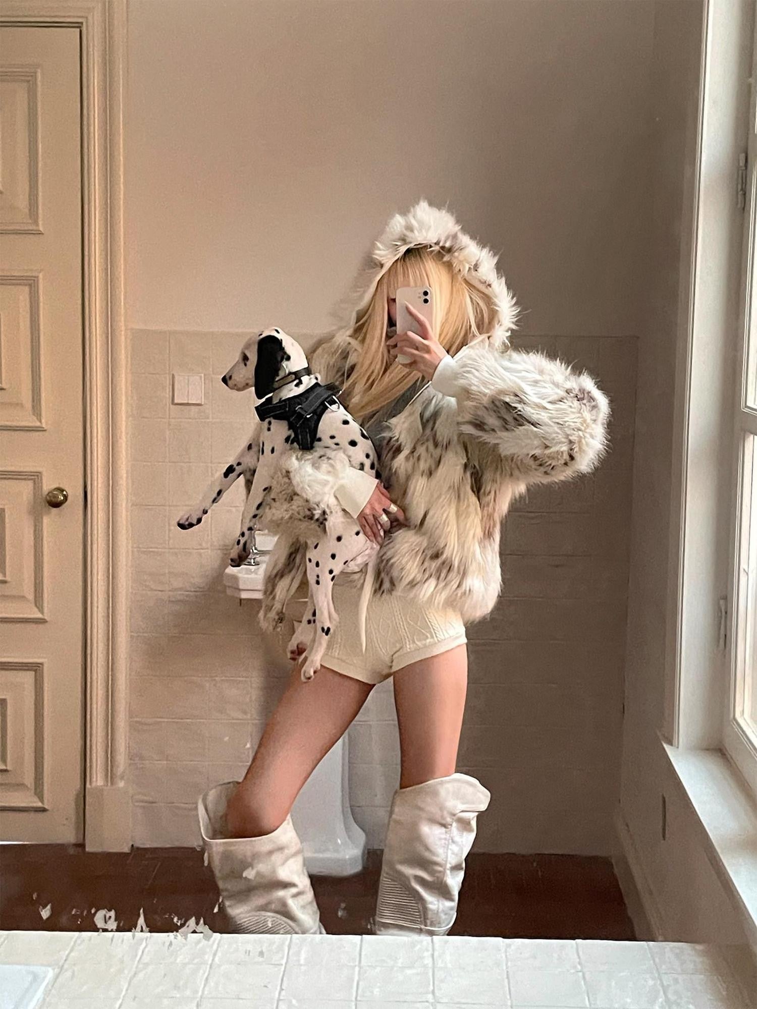 Rase le sol Spotty Reversible Plush Lined Thick Shaggy Women's Eco Friendly Faux Fur Coats