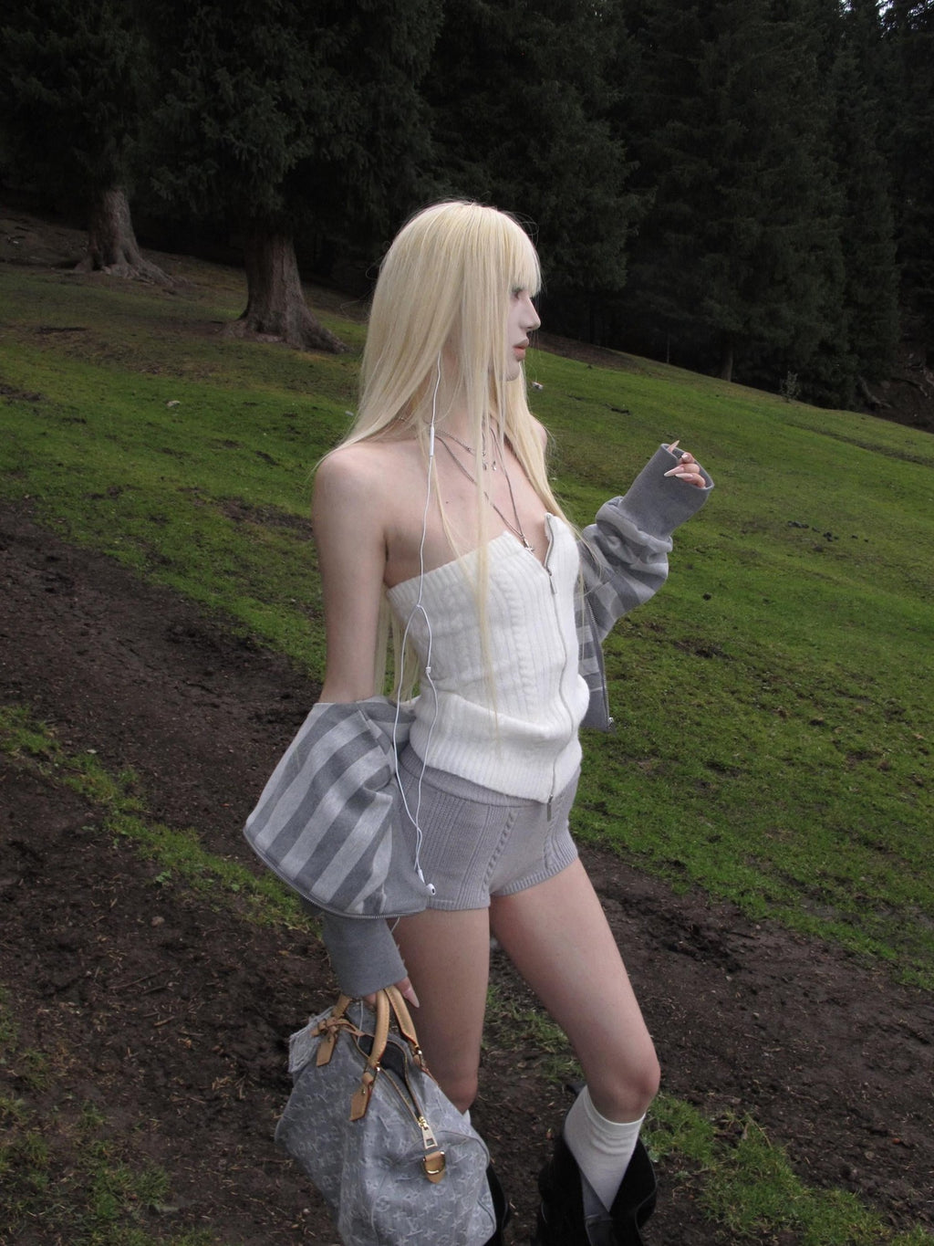 Rase le sol Strapless Double Zipper Cable Knit Women's Knitted Tube Tops