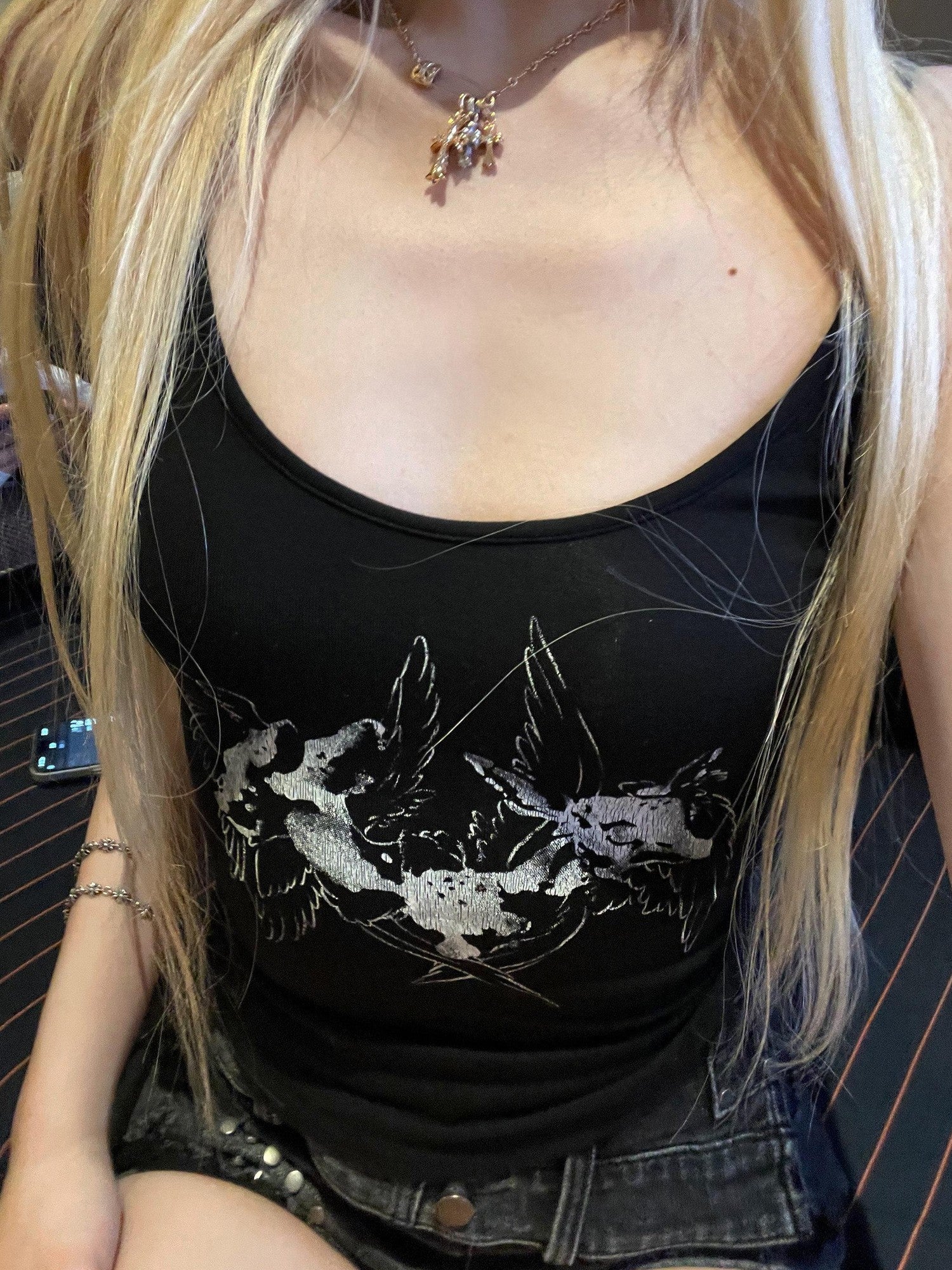 Rase le sol Stray Birds Print Spaghetti Strap Slim Fit Women's Camisoles