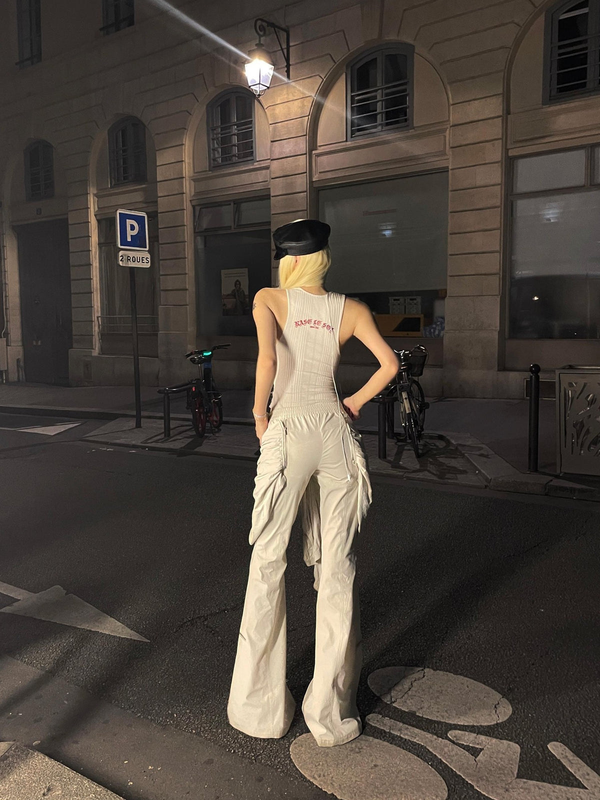 Rase le sol Streetwear Lace Up Low Waist Faux Layered Women's Nylon Flare Pants