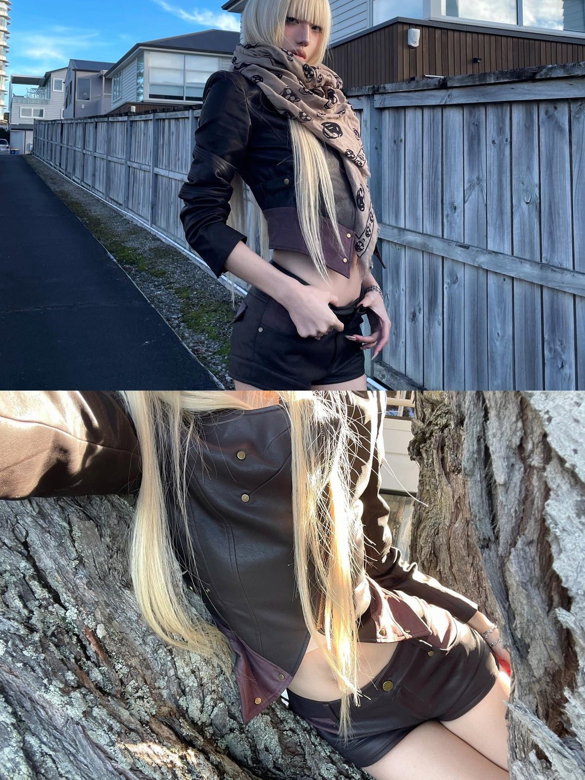 Rase le sol Studded Cropped Long Sleeve Women's Polyester Leather Jackets