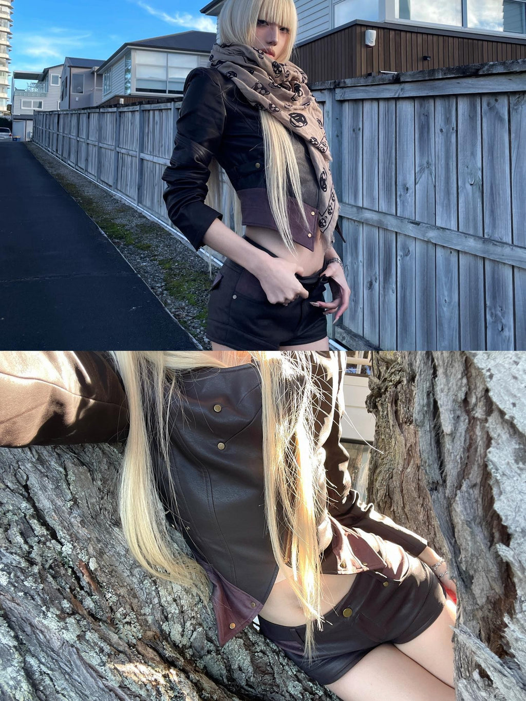 Rase le sol Studded Cropped Long Sleeve Women's Polyester Leather Jackets