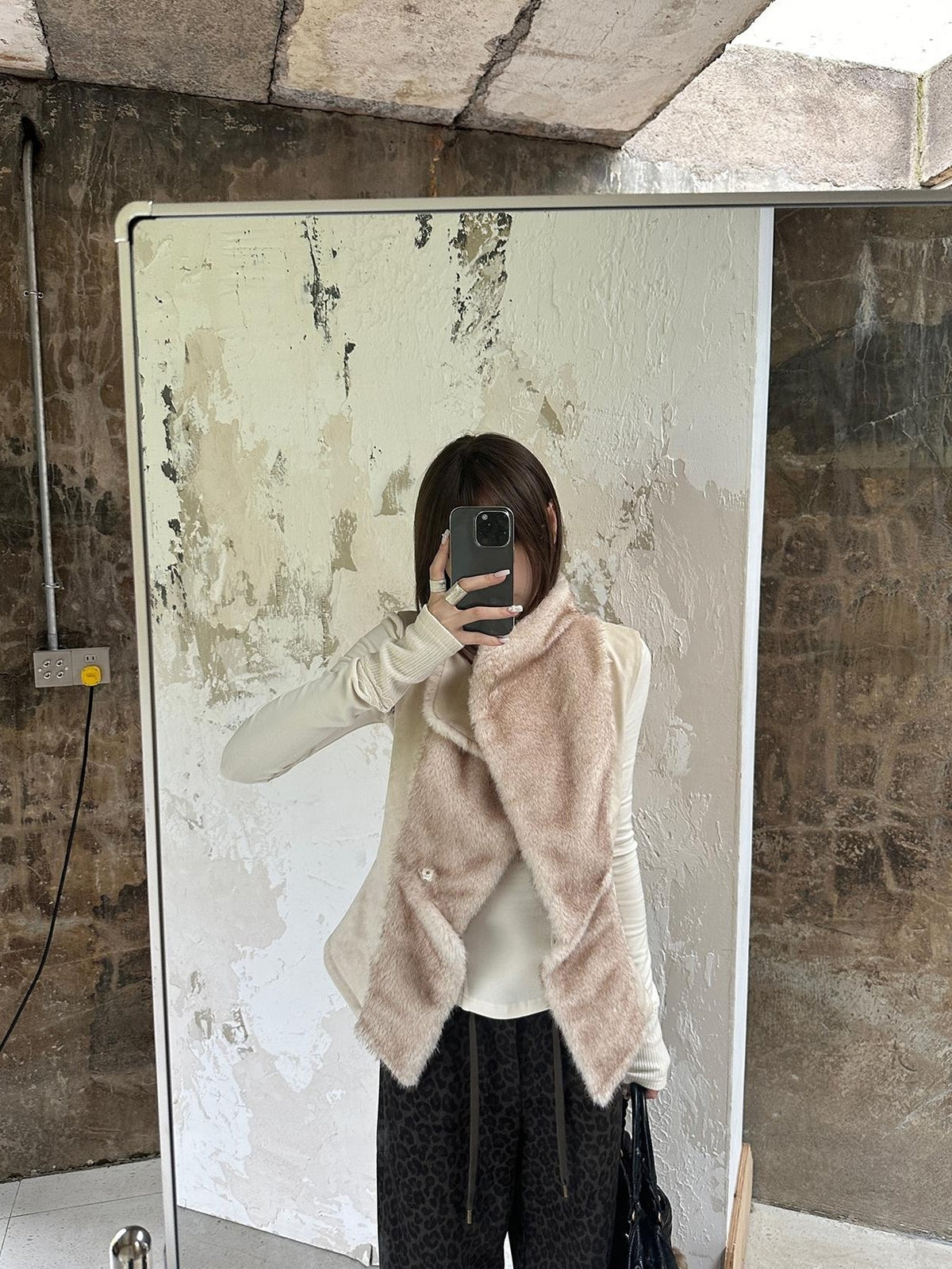 Rase le sol Suede Faux Fur Spliced Slim Fit Women's Polyester Vests