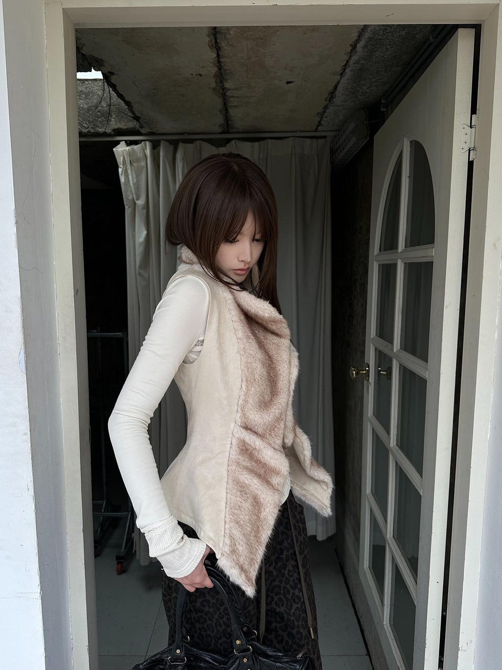 Rase le sol Suede Faux Fur Spliced Slim Fit Women's Polyester Vests